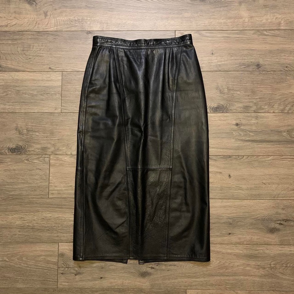Vintage Winlit Black Genuine Leather Skirt.